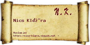 Nics Klára névjegykártya